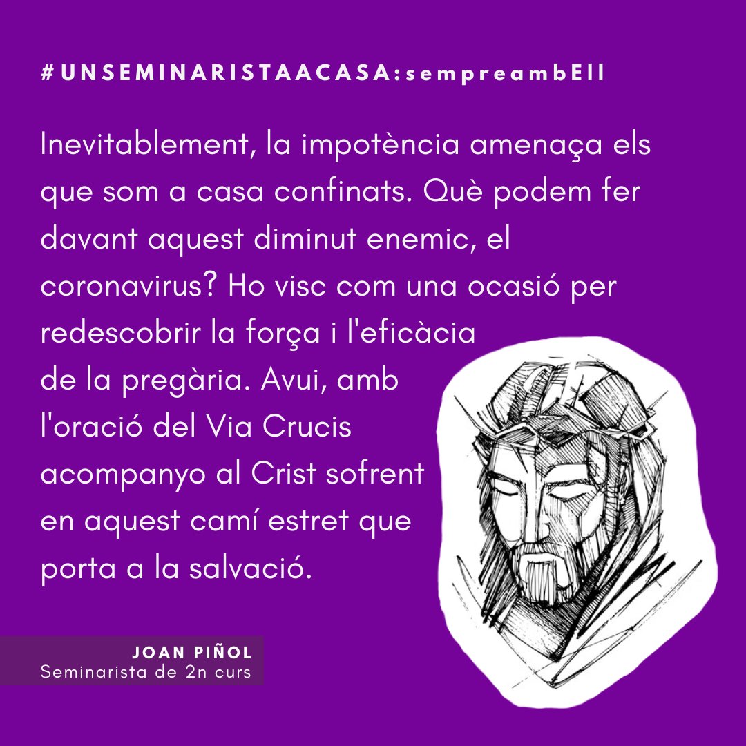 Avui, divendres de #Quaresma, podem pregar el #viacrucis.  Amb la familia o sols, però #sempreambEll #unseminaristaacasa 
<a href="/esglesiabcn/">Església de Barcelona ⛪️</a> <a href="/bisbatsantfeliu/">@BisbatSantFeliu</a>