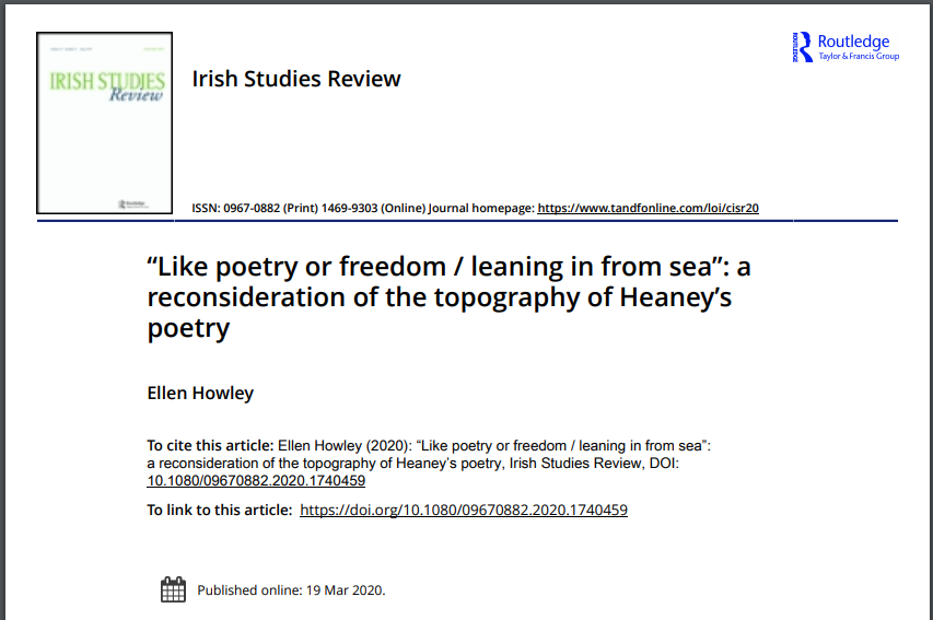 LN_howley's tweet photo. In a week where motivation has been low, this has helped to remind me why I enjoy academic work. My article on Seamus Heaney and the sea has just been published in @IrishStudiesRev 
#irishpoetry #bluehumanities #irishstudies2020
https://t.co/N5K9Jm7yov https://t.co/GQL5AdV6Is