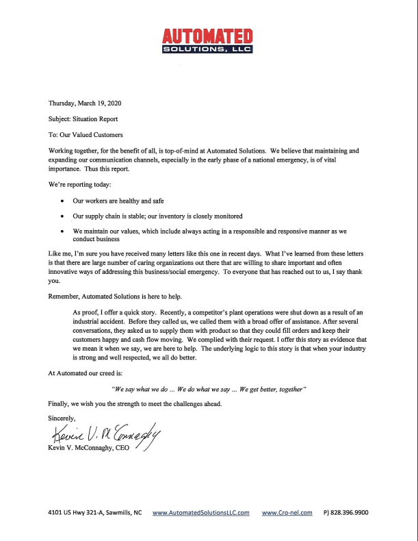 AutomatedSoluti's tweet photo. A letter from the CEO https://t.co/laP5WUn8oW