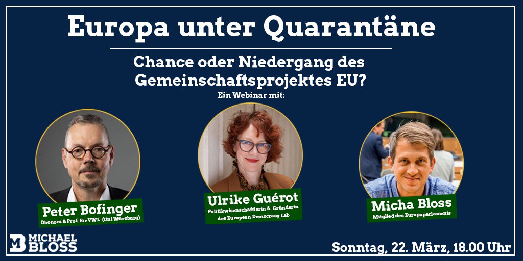 Die EU steht am Scheideweg: Wohin steuert das Gemeinschaftsprojekt EU politisch und wirtschaftlich? Was jetzt passieren muss, um die EU handlungsfähig zu machen, diskutieren wir am Sonntag gemeinsam mit <a href="/ulrikeguerot/">Ulrike Guérot</a> und <a href="/PeterBofinger/">Peter Bofinger</a>. edudip.com/de/webinar/eur… #COVID2019