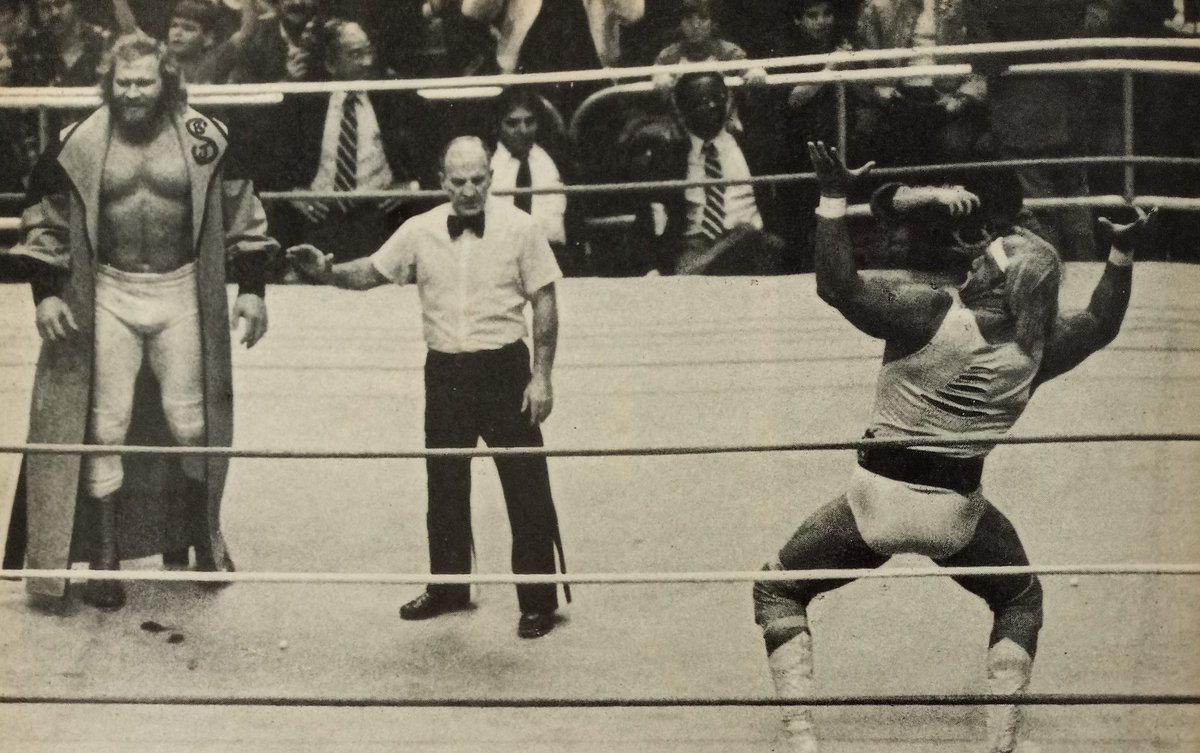 WWF World Heavyweight Champion Hulk Hogan lets Big John Studd know