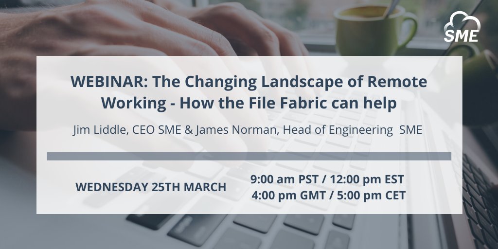 TFSUK's tweet photo. Tomorrow @SMEStorage will host their webinar: The Changing Landscape of #RemoteWorking.
Register here to join: https://t.co/qgwMt1zMlx
They'll be demonstrating the ability of the #FileFabric & empowering companies who wish to prepare or facilitate employees to work remotely. https://t.co/y764IWDNNj