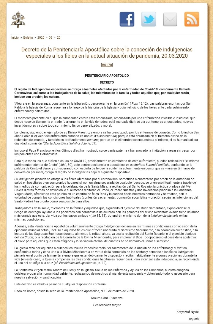 cocinero recuerdos General Archidiócesis de Toledo on Twitter: "Decreto de la Penitenciaria Apostólica dado hoy con motivo de la pandemia #coronavirus https://t.co/eqg18h2bQ2 https://t.co/fkZEPLJ3Br" / Twitter cocinero recuerdos General Archidiócesis de Toledo on Twitter: "Decreto de la Penitenciaria Apostólica dado hoy con motivo de la pandemia #coronavirus https://t.co/eqg18h2bQ2 https://t.co/fkZEPLJ3Br" / Twitter