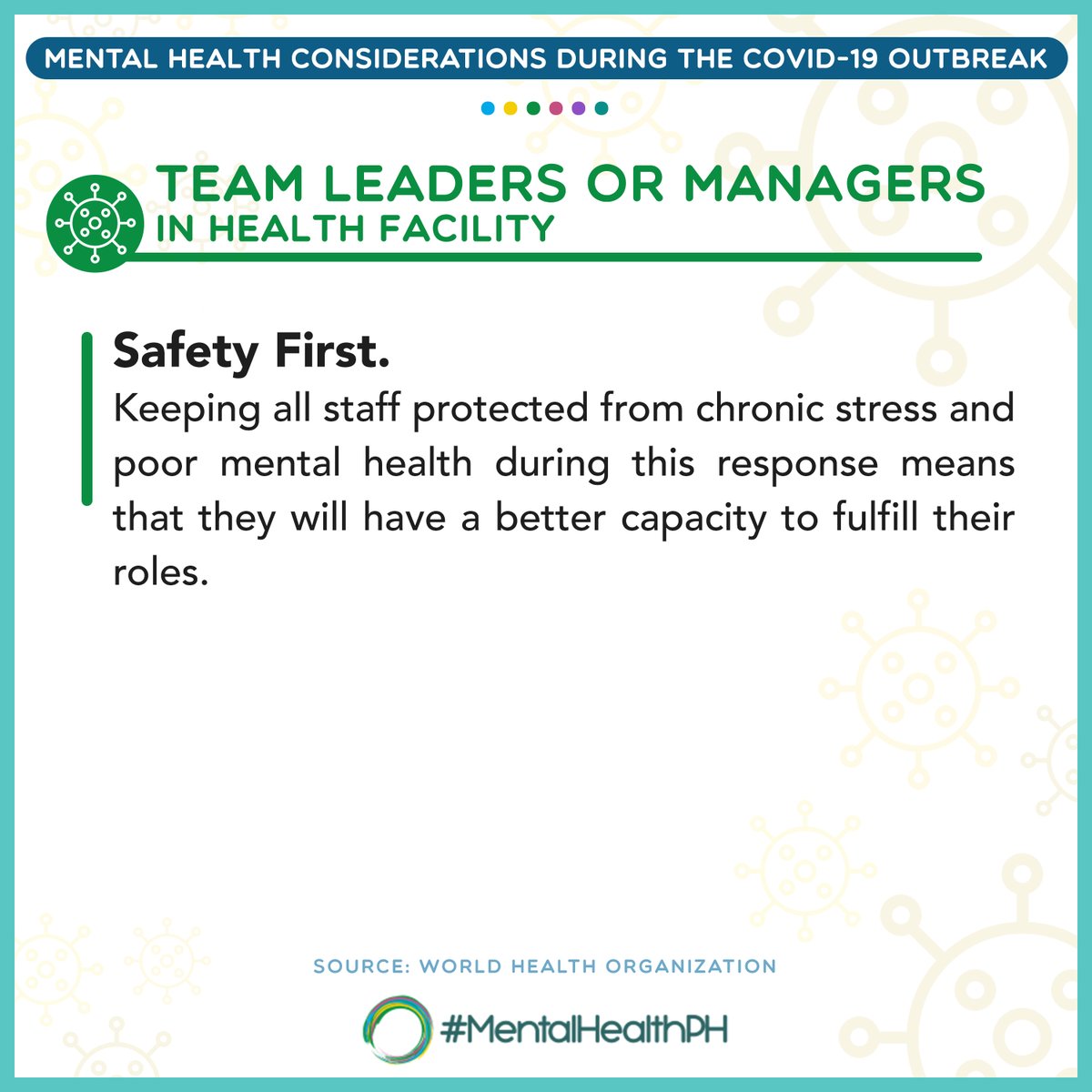 [Mental Health Considerations during COVID-19 Outbreak]For Team Leaders or Managers of Health Facilities #MentalHealthPH  #COVID19(Source:  @WHO) @WHOPhilippines  @gospeakyourmind  @UnitedGMH