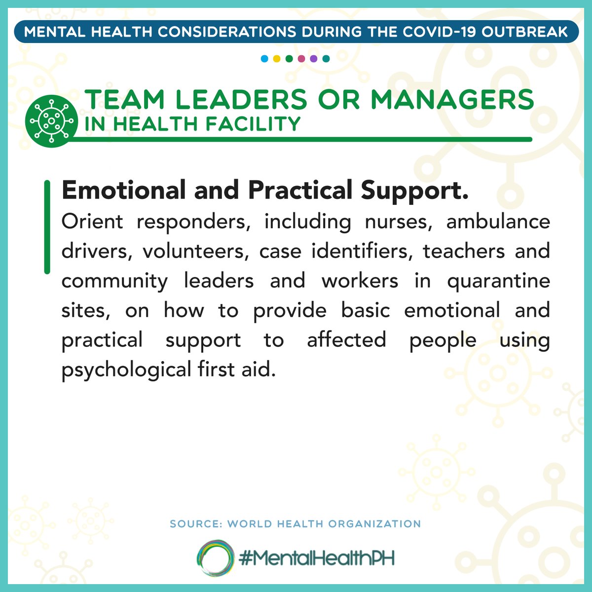 [Mental Health Considerations during COVID-19 Outbreak]For Team Leaders or Managers of Health Facilities #MentalHealthPH  #COVID19(Source:  @WHO) @WHOPhilippines  @gospeakyourmind  @UnitedGMH