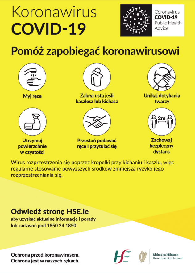roinnslainte's tweet photo. We have put together #COVID19 #coronavirus posters to download and display in your premises in a range of languages: 

English, Irish, Chinese, French, Italian, Polish, Lithuanian, Latvian, Spanish, Portuguese and Romanian. 

Find them here: https://t.co/RacC0WQmfO https://t.co/qAXlYpP8R5