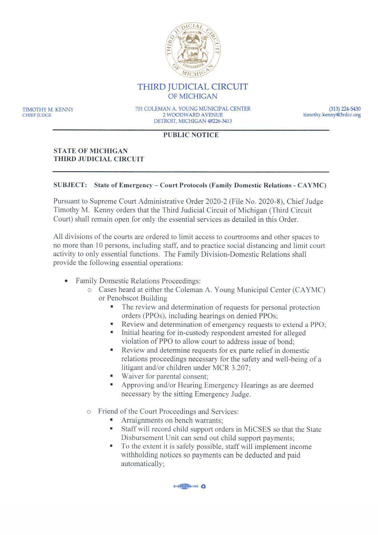 3rd Circuit Court Mi On Twitter State Of Emergency Court Protocols Family Domestic Relations Caymc