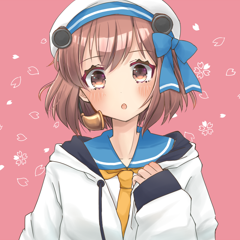 yukikaze (kancolle) 1girl solo brown hair speaking tube headset short hair brown eyes hat  illustration images