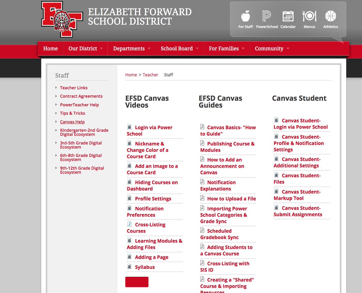 Elizabeth Forward School District Canvas Help Page -- Videos and Guides
efsd.net/Page/1370 #EFignite #EFstrong #EFproud