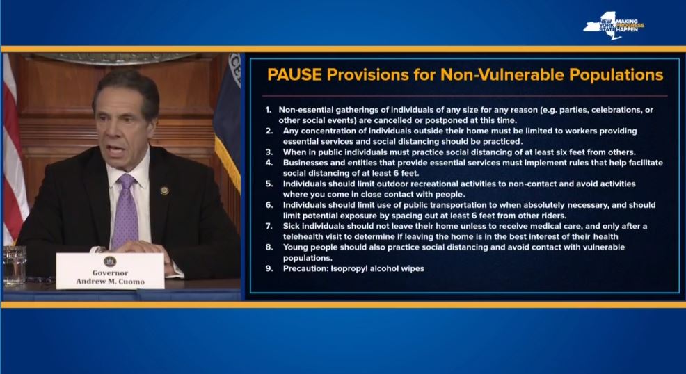 WNYT's tweet photo. #BREAKING @NYGovCuomo says NYS is on pause https://t.co/FhN5jwcQ1s