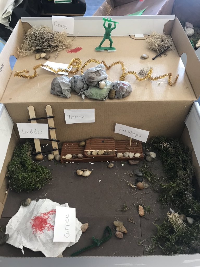 #flashbackfriday to January, when #Team14 put their creativity hats on and built a diorama of what they thought the trenches/No Man’s Land might’ve looked like in the First World War! Awesome job team! <a href="/DufferinSchool/">Dufferin School</a>
