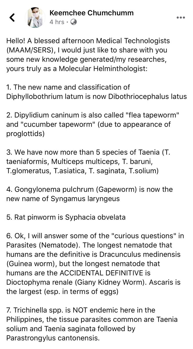 MedtechMustKnow's tweet photo. Some new knowledge about parasites from Mr. Joshua Mandanas, a molecular helminthologist.
#MedtechMustKnow https://t.co/2TV86SkOdh