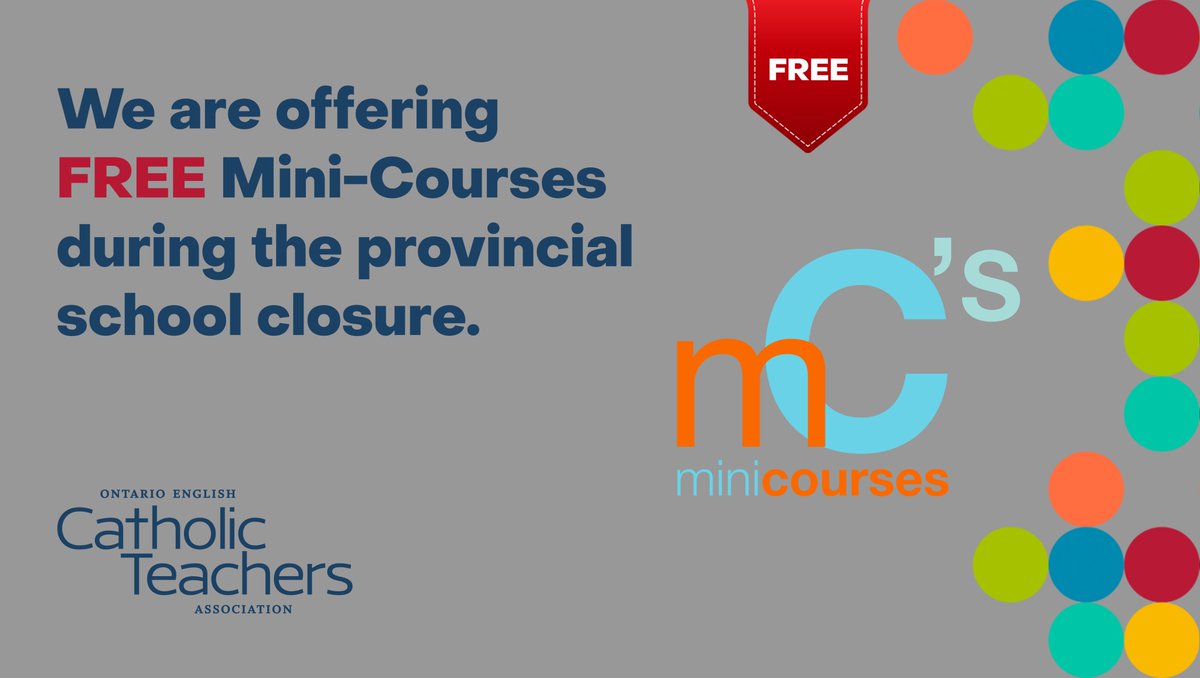 OECTAProv's tweet photo. We are offering free Mini-Courses during the province-wide school closure across a range of subjects like FSL, Learning to Code, Classroom Management 101, and Supporting Students with Autism. Register HERE: https://t.co/nZemDatn9M. #OECTA #CatholicTeachers #OECTAPD https://t.co/mYihxwIP9v