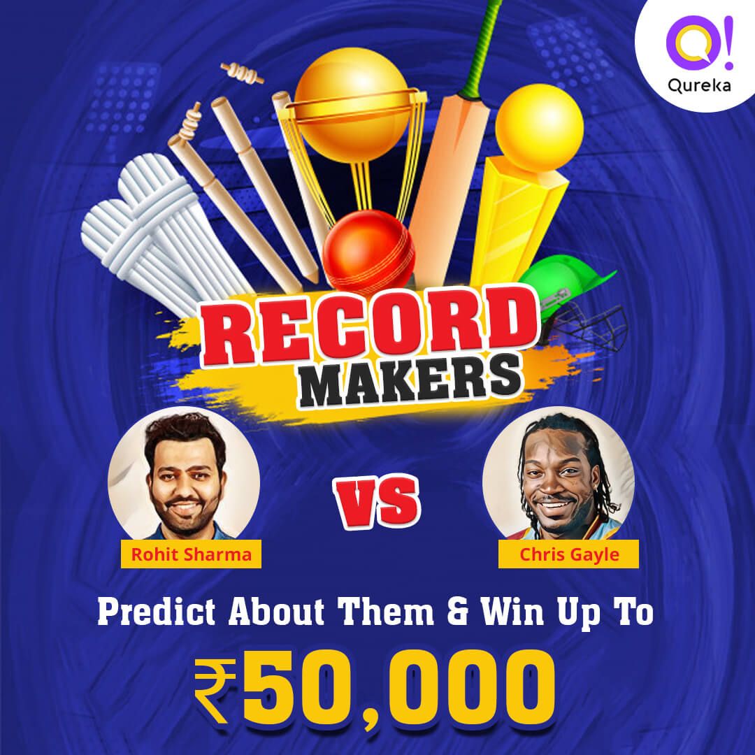 GoQureka's tweet photo. What's common between Rohit Sharma and Chris gayle? 
Predict about India opener &amp; West Indies legend &amp; Win Upto ₹50,000.
Click on the link 👍 https://t.co/UeTV8ONIXB
#rohitsharma #chrisgayle #india #westindies #recordmakers #qureka #forabetterindia https://t.co/qvfDhcw6Yu