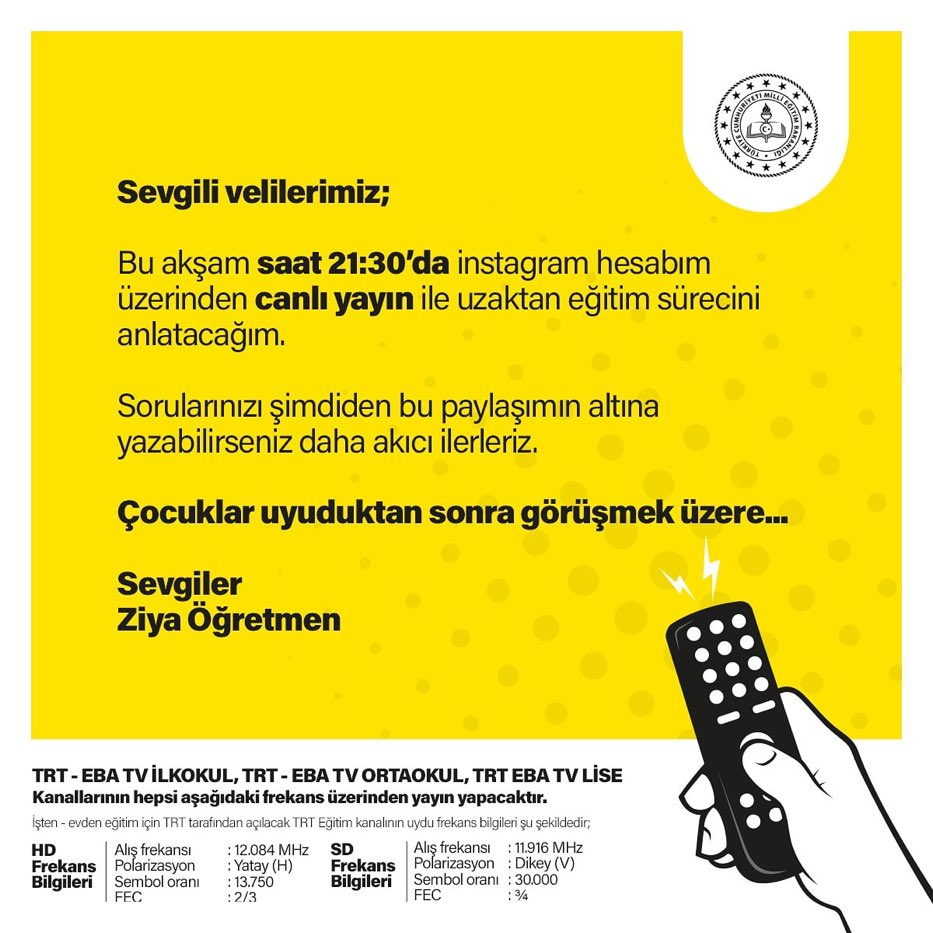 Tatil değil kısa bir mola.  📚 ✏️ 🏫  Uzaktan eğitime ait bütün cevaplar burada. Bu akşam Saat 21.30’da Bakanımız <a href="/ziyaselcuk/">Ziya Selçuk</a>  bütün detayları anlatıyor 😊