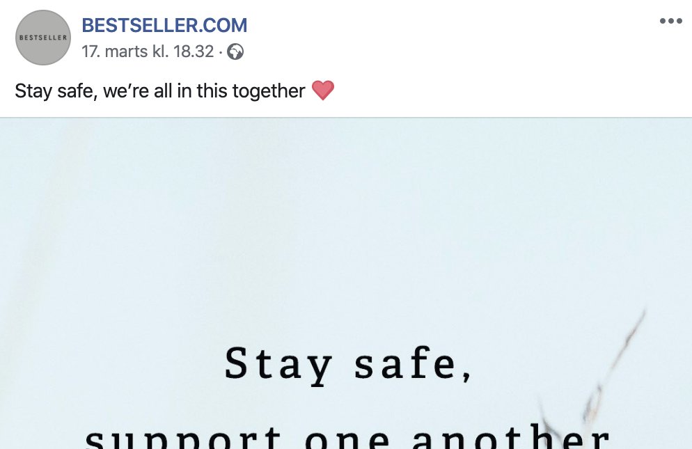 andershooge's tweet image. Det her billede ligger på Bestsellers Facebookside. Det var ikke længe vi alle var sammen om den her situation.