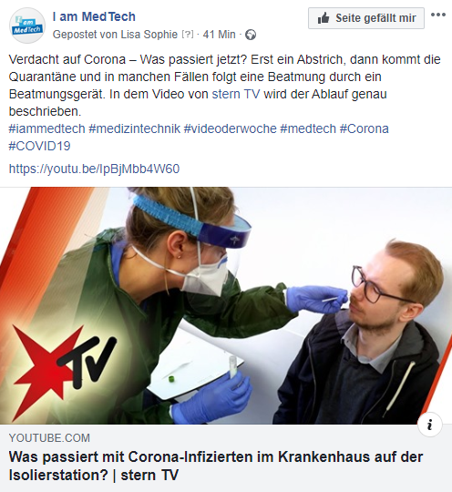 BVMed's tweet photo. Unser #MedTech-Video der Woche drüben auf Facebook:
Verdacht auf #Coronavirus. Das Video von sternTV gibt gute Einblicke in das Vorgehen bis hin zur Beatmung durch ein #Beatmungsgerät:
https://t.co/Q91WkAVsEk
#iammedtech #medizintechnik #videoderwoche #COVID19 https://t.co/axijg8nkRY