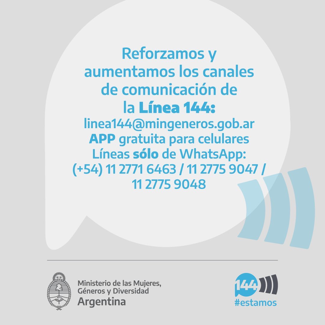 marielaflocco's tweet photo. Frente a la situación que atraviesa nuestro país de  aislamiento obligatorio se han establecido desde el gobierno nuevas medidas para acompañar a las víctimas de violencia de género NO DUDES EN LLAMAR 👇🏼👇🏼👇🏼 https://t.co/xaFBiQw50n