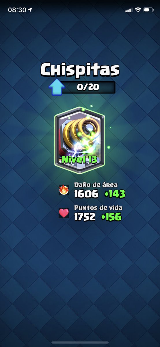 Aún recuerdo en 2016 cuando mi hijo me convenció de jugar CR, chispitas fue la primera carta a la que le tomé cariño y por ella seguí jugando. 
La última carta para tener todo max, creo que puedo darme por misión cumplida. Veamos si la disfruto un poco antes de retirarm del ❤️ CR