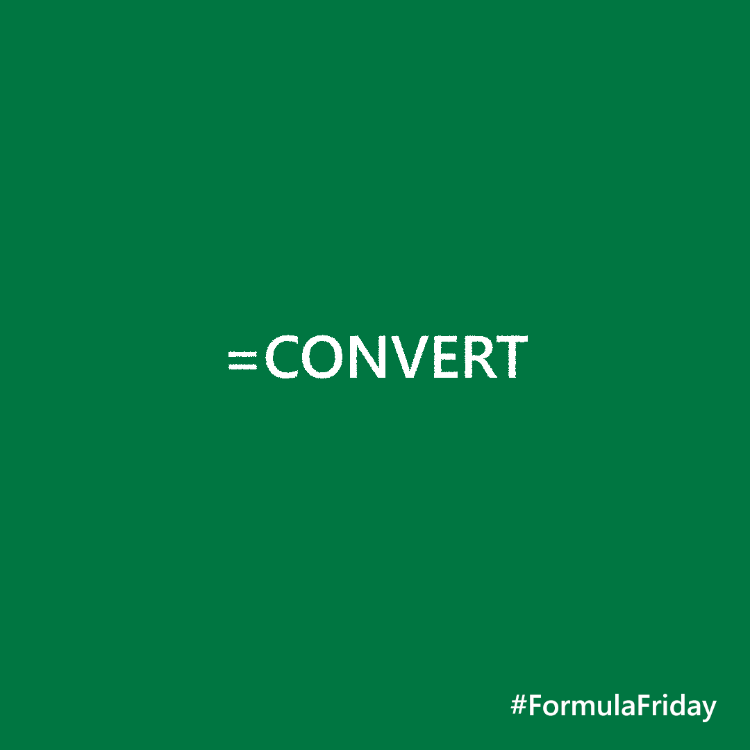msexcel's tweet image. Convert one measurement to another with =CONVERT. Learn more: msft.it/6012TdRUm #FormulaFriday
