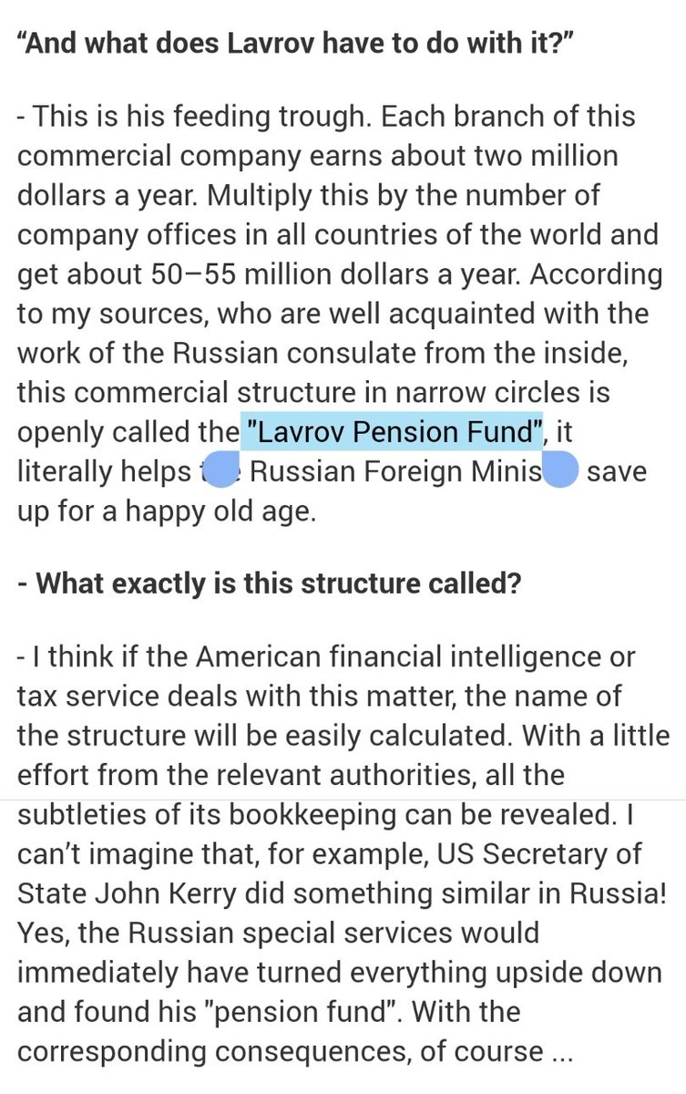 10/ On March 9, 2017, Yuri Shvets refers to the "Lavrov Pension Fund" from Russian consulates. Later, the Steele Dossier discusses "pension disbursements to Russian emigres in US as cover, using consular officials". Furthermore, Steele discussed this "pension fund" with Kavalec.