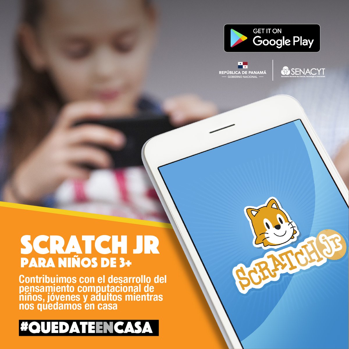 #QuédateEnCasa Los invitamos a descargar #ScratchJr en google play para niños de 3 años en adelante y así contribuir en el desarrollo del pensamiento computacional mientras nos quedamos en casa.
#ProtégetePanamá #UnidosLoHacemos
#HoraDelCódigo  #Yopuedoprogramar #Panamá