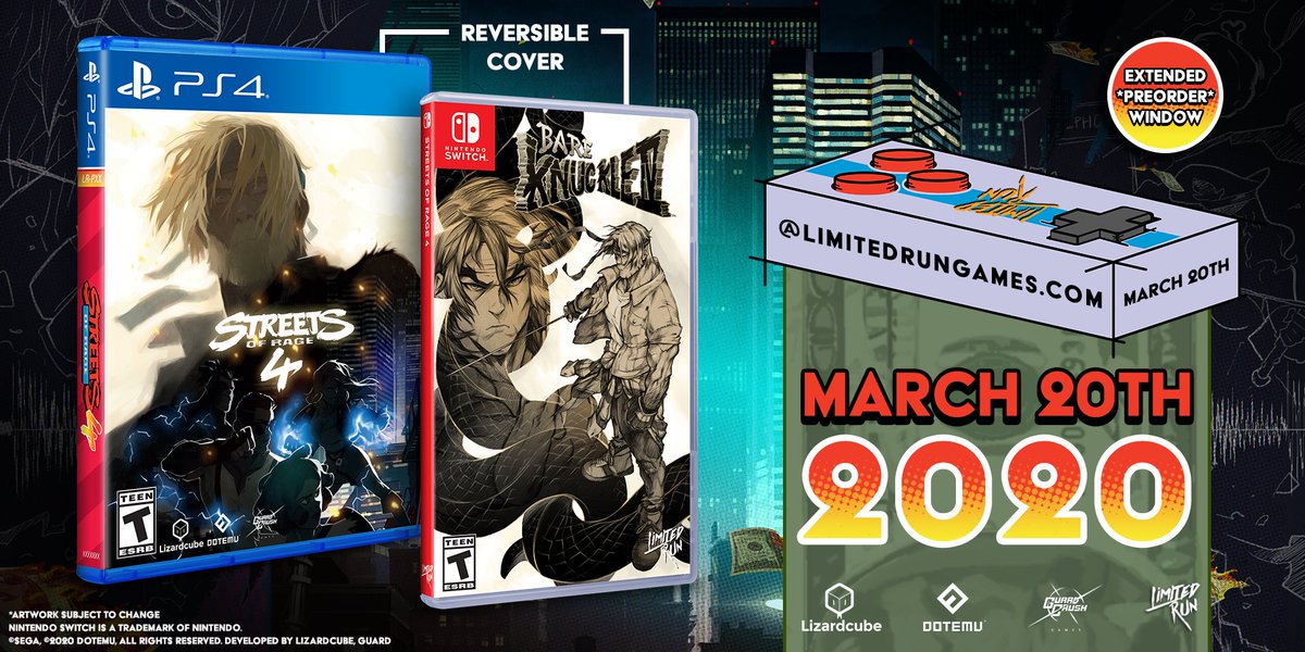 Grab your physical copy of Streets of Rage 4! Standard and Classic Editions are NOW open for pre-order at limitedrungames.com for PS4 and Switch.