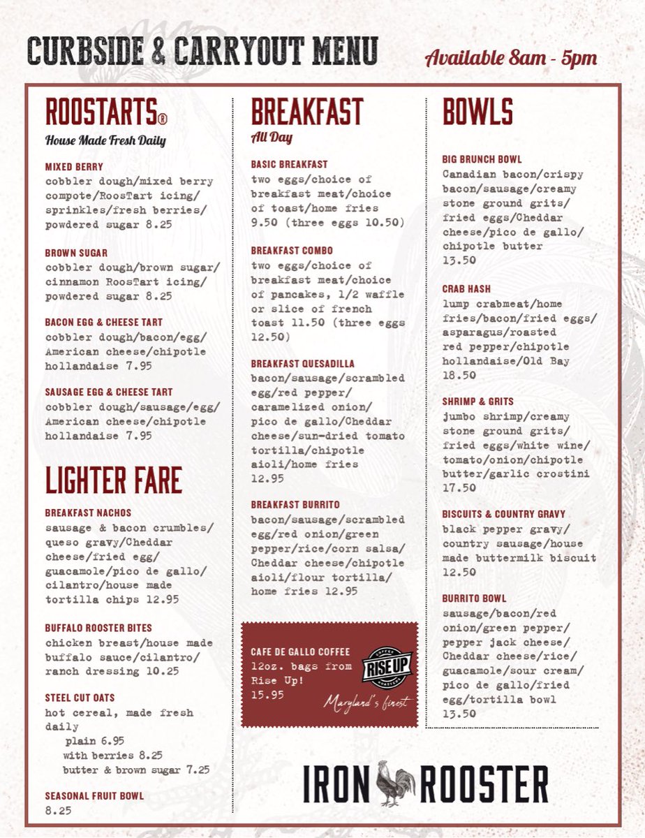 ironroosterfood's tweet photo. Run Rooster Run! In our continued efforts to serve our communities in Annapolis, Canton and Hunt Valley-We’ve just gone on-line with @UberEats! All our breakfast items are NOW available at your door ❤️🐓 #shoplocal #deliverynow https://t.co/kCixghnOnB