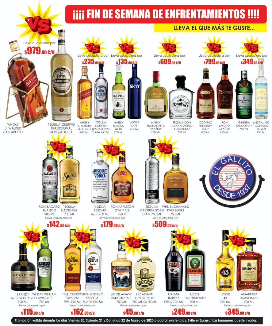 vinoselgallito's tweet photo. Y este fin de semana....
#johnniewalker #cuervotradicional #tequilatradicional #vodkaskyy #whiskyblackandwhite #buchanans #donjulio70 #tequiladonjulio #hennessy #tanqueraygin #400conejos #bacardi #sauza #absolutvodka #ronappleton #maestrodobel #aztecadeoro #williamlawsons https://t.co/DiCvMbGzIF