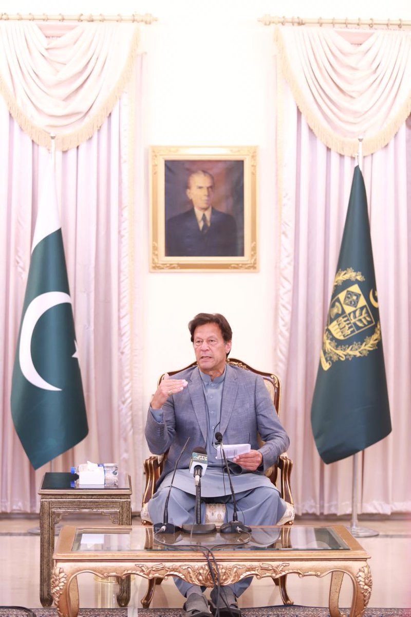 PakPMO's tweet image. While talking to the media persons, PM @ImranKhanPTI said, we have to fight #Coronavirus as a nation. No government can win this war without the support of its people. Prime Minister appealed to people for a voluntary lockdown as Govt prepares a safety net for the most poor.