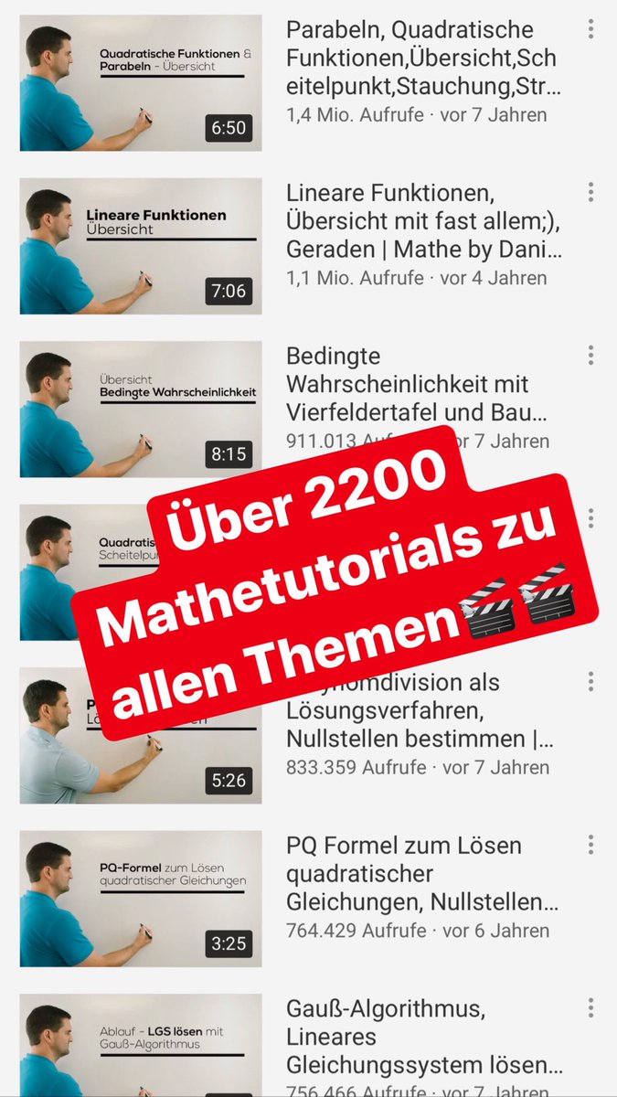 DanielJungEDU's tweet photo. Alles da für Mathematik🎬🎬🎓🎓! Einfach auf YouTube bei „Mathe by Daniel Jung“ schauen. Über 2200 Mathetutorials in über 100 Themenplaylists sortiert.
https://t.co/jOSYSeH1WB
#Mathehilfe #Mathematikhilfe #MathebyDanielJung #NewLearning https://t.co/AhNV5f36oZ