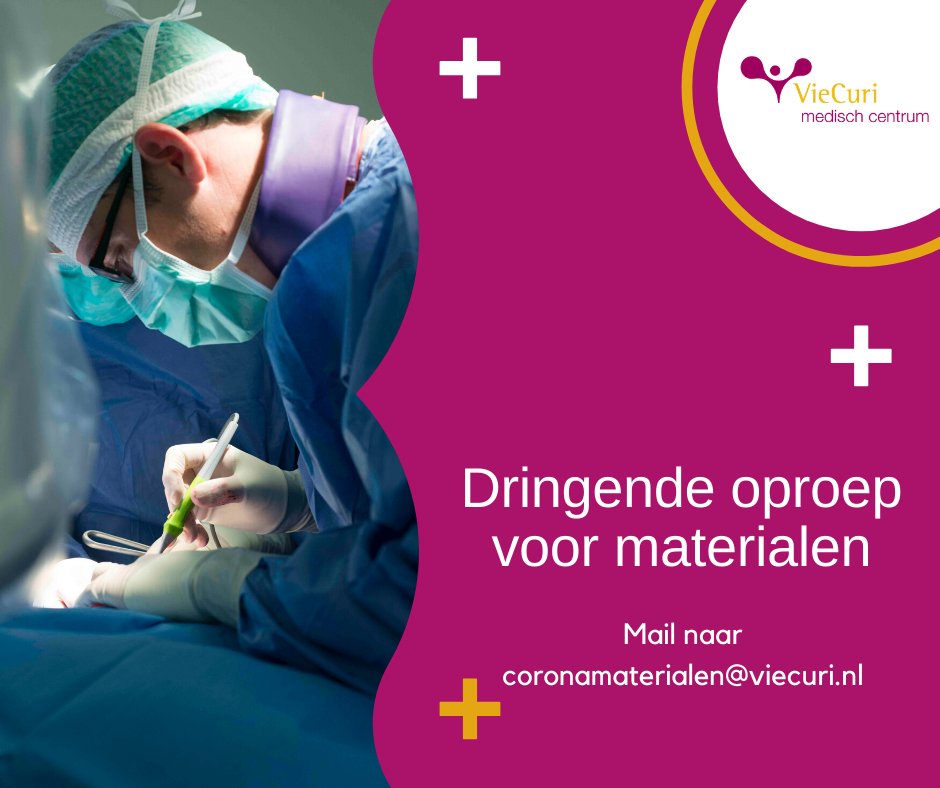 VieCuri's tweet photo. Vanwege schaarste op de markt, zijn wij dringend op zoek naar de volgende materialen: operatiemutsen en schorten voor medische processen.Ben jij of ken jij iemand die goederen beschikbaar kan stellen, dan wel aan ons te verkopen? Stuur  een mail naar coronamaterialen@viecuri.nl. https://t.co/LSfBNx6N5U
