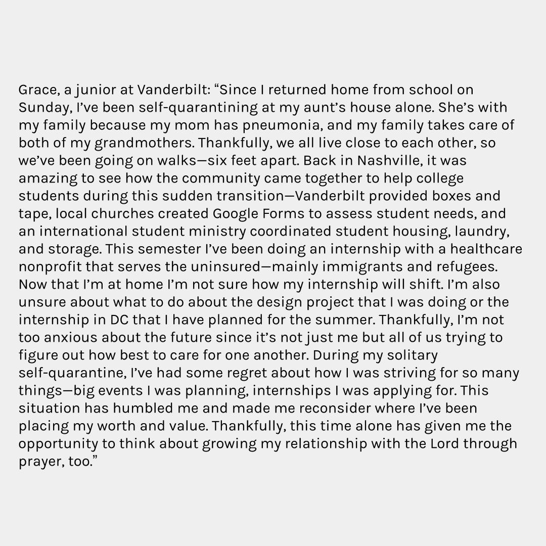 veritasforum's tweet photo. "I’ve been thinking a lot about where we place our ultimate hope and peace... Am I willing to sacrifice my own comfort out of my love for others or those in need?" - Grace @VanderbiltU @AugustineCollec #ProfilesofSearch https://t.co/qew3S0SKXG