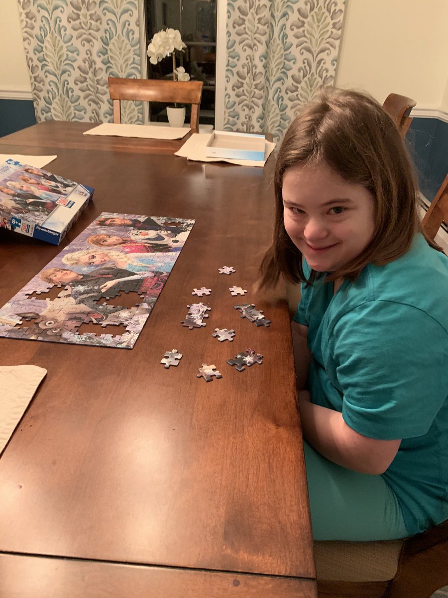DrWare_FCPS's tweet image. Happy (almost) World Down syndrome Day, 3-21 of course! This is Abbey &amp;amp; this devilish look that I woke up to at 5 says it all-she couldn’t sleep because she just HAD to finish her puzzle! She is sassy &amp;amp; smart, she loves her family&amp;amp; friends &amp;amp; inclusion matters to her! #WDSdayFCPS