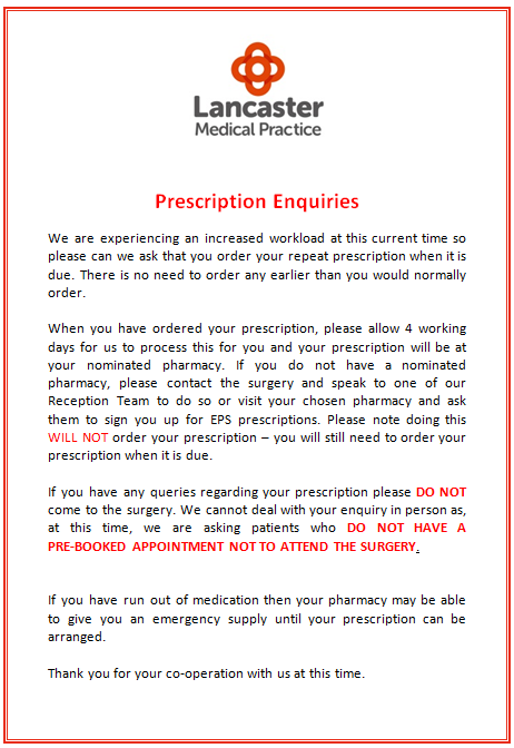Please read if you need repeat medication or need to query a prescription you have already ordered.