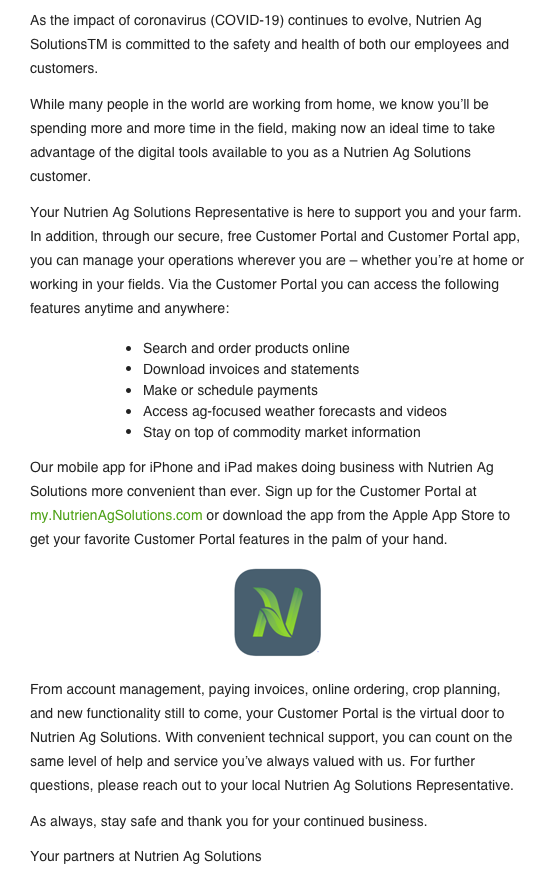 A message to our growers: