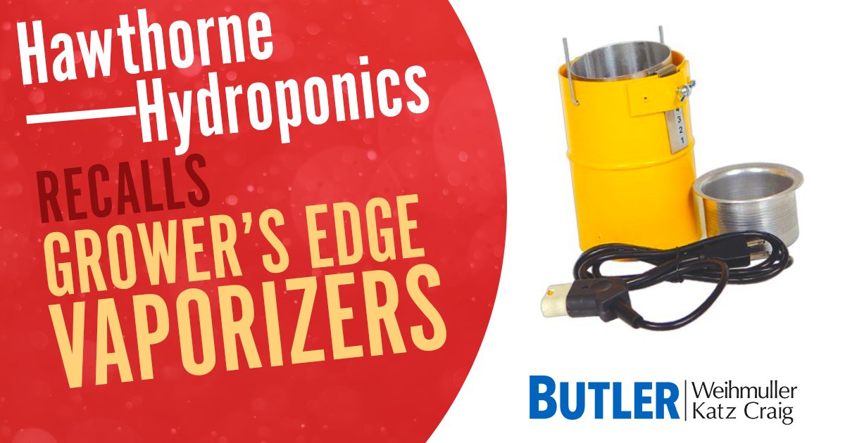 _ButlerLegal's tweet image. These vaporizers can be a bit of a shock! Hawthorne Hydroponics recalls Grower’s Edge Vaporizers due to burn and fire hazard. Learn more about this recall here: bit.ly/3b90RHu #ButlerLegal #Recall #ProductDefect