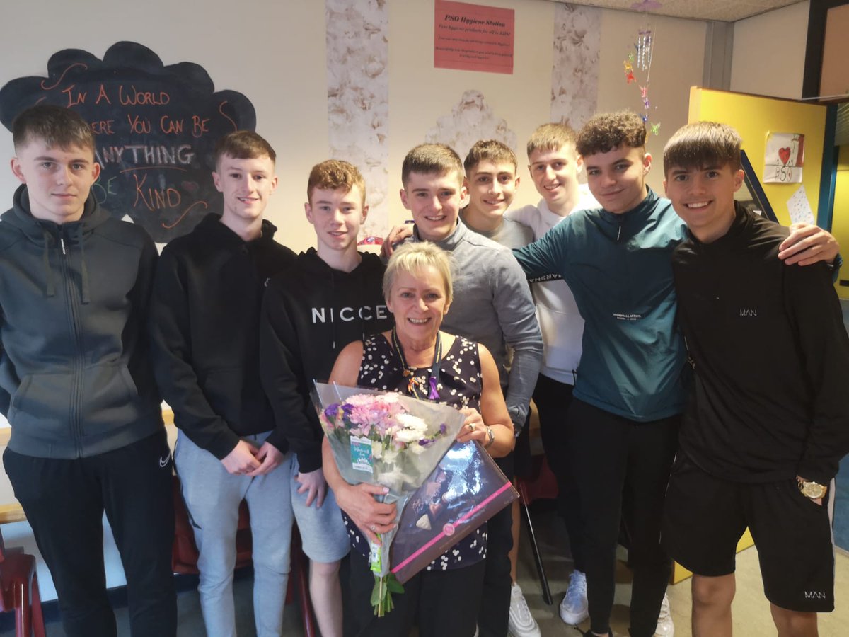 KhsPso's tweet photo. To all our @KHS_S6 leavers. You have been amazing, a truly terrific year group and the best tie collectors we have ever had! We will miss you all!! Here's a wee picture with some of the boys and "big Les" Please come back and visit and good luck! #khs4life #spreadyourwings https://t.co/XOrghHBmv0