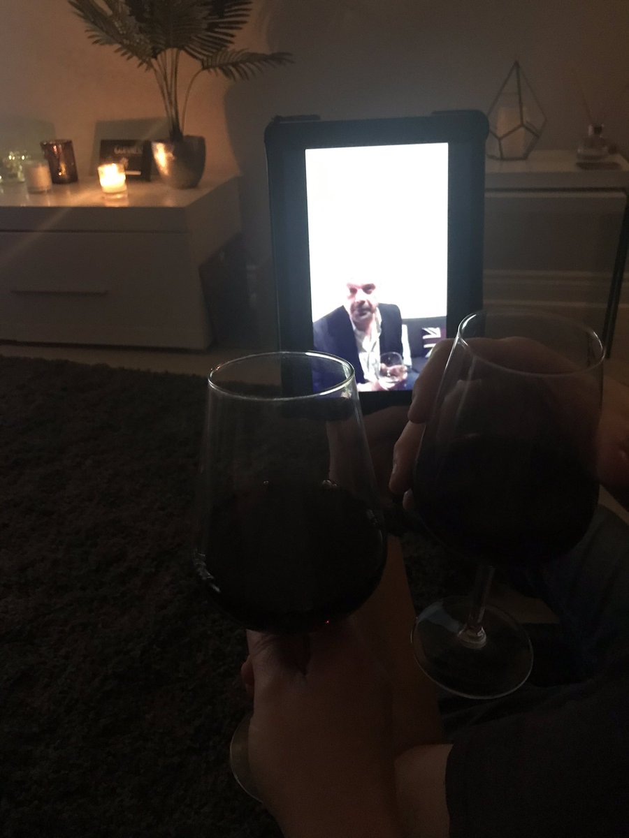 Wine tasting along with <a href="/domisatwit/">Dominic Byrne</a> - great commentary Dom! Cheers! 🍷🍷 (Hope we don’t get migraines!) <a href="/ChrisMoyles/">Chris Moyles</a>