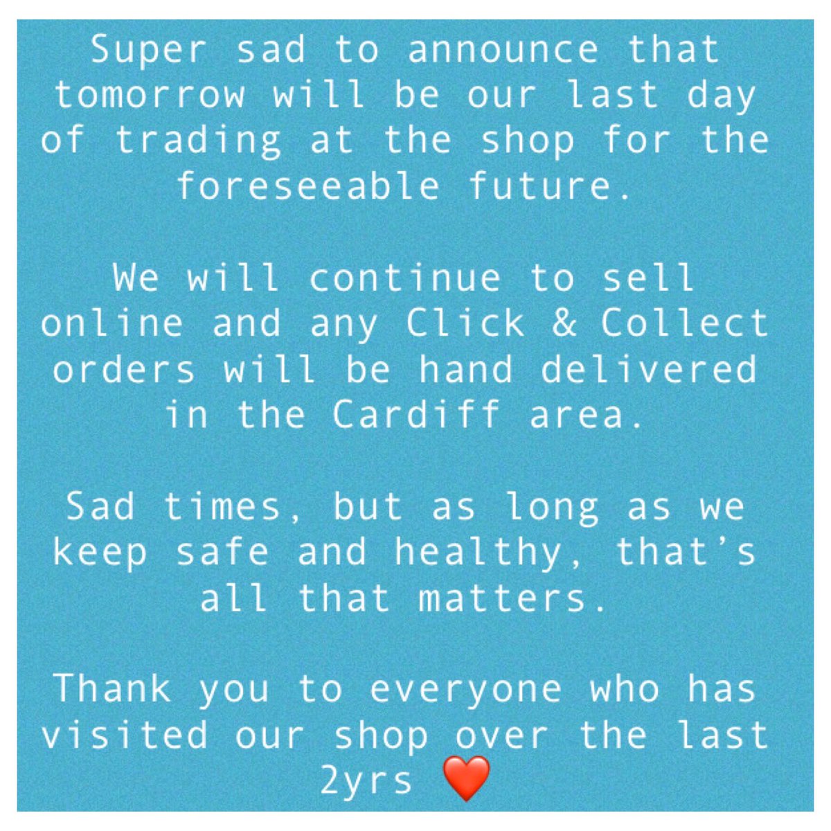 Little_PeopleUK's tweet photo. I want to thank EVERYONE who has supported us, whether you’ve just popped in for a natter or you’ve come to us for a special gift for a little person. You can still shop online and we’ll hand deliver and gift wrap in the Cardiff area.
Love to all, and stay safe ❤️ https://t.co/tcgQZSrkb7