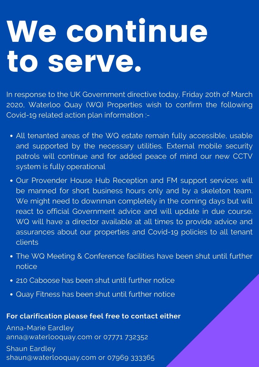 WaterlooQuay's tweet image. Waterloo Quay Properties
•
COVID-19 action plan
•
Our Statement