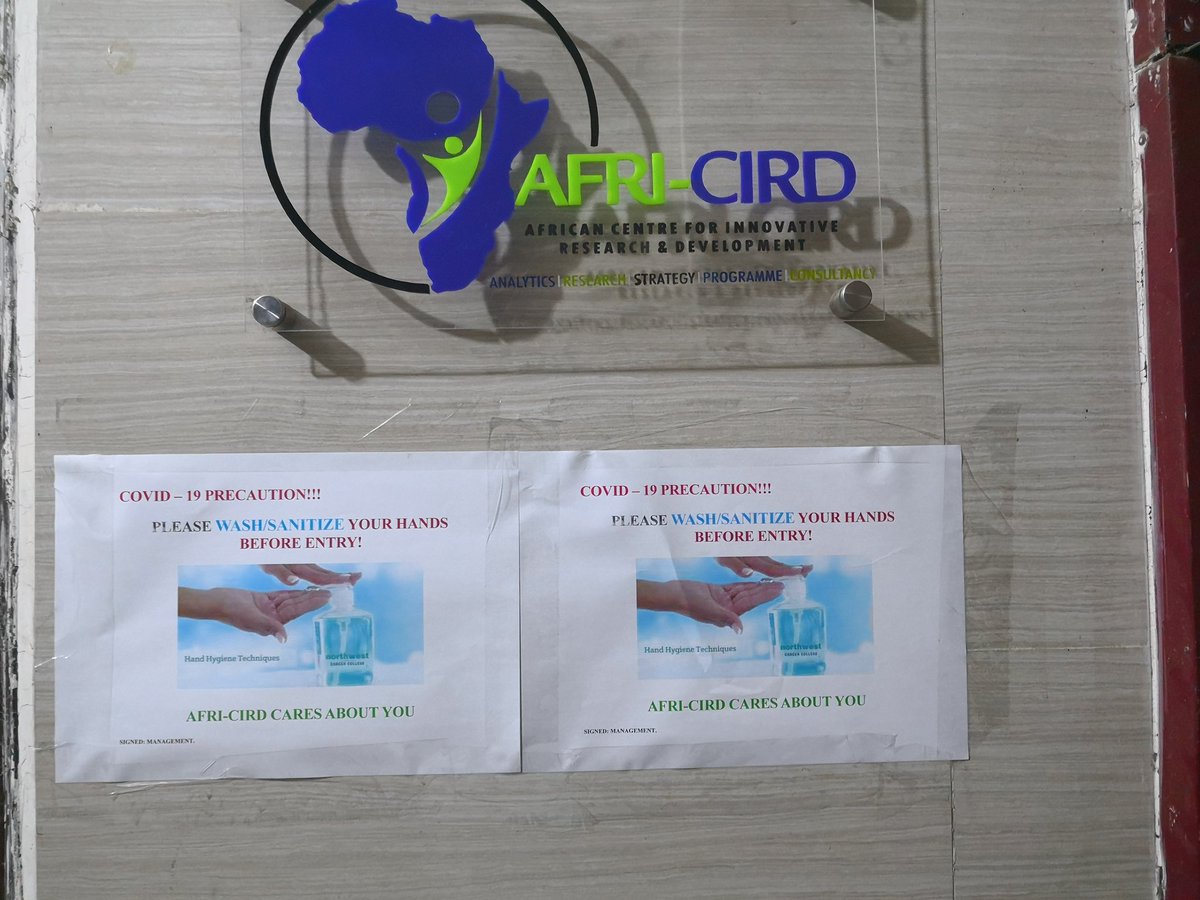Mohbell07's tweet photo. AFRI-CIRD embrace the global requirement for precautionary measures against the COVID -19. We urge all institutions to key into the various measures in safeguarding health of staffs and clients! @Propcom2 @cleenfoundation @Fmohnigeria @WHO @UNFPA @AfriCird @AminaJMohammed https://t.co/RZ3iTLjp2F