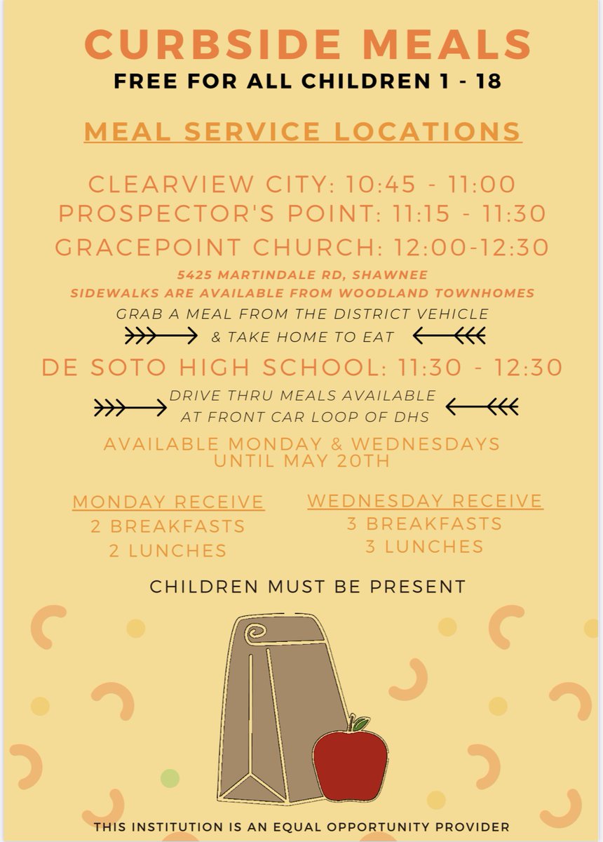 USD 232 is launching FREE curbside meals next week for children. Meal service begins Wednesday, March 25th. More information &amp; menus > usd232.org/Page/8130