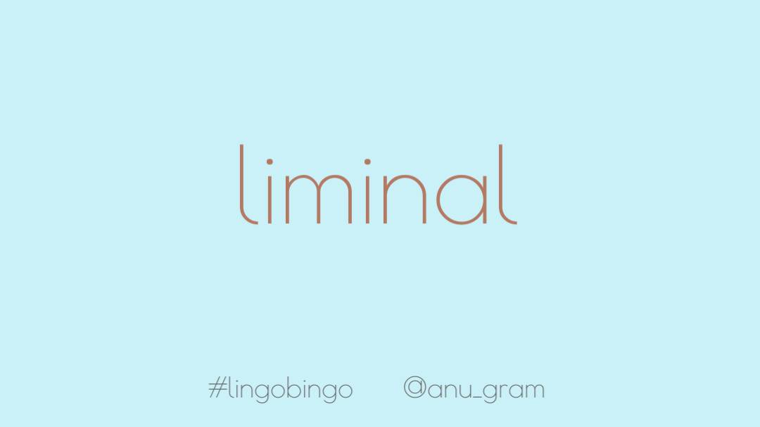 It feels appropriate to choose 'Liminal' today.'At a threshold or transitional stage. Also of a stimulus just strong enough to be consciously experiencedSource:  https://twitter.com/TheClaudiaBlack/status/1240805036432568322?s=19Go check out the thread for lots of interesting words! #lingobingo