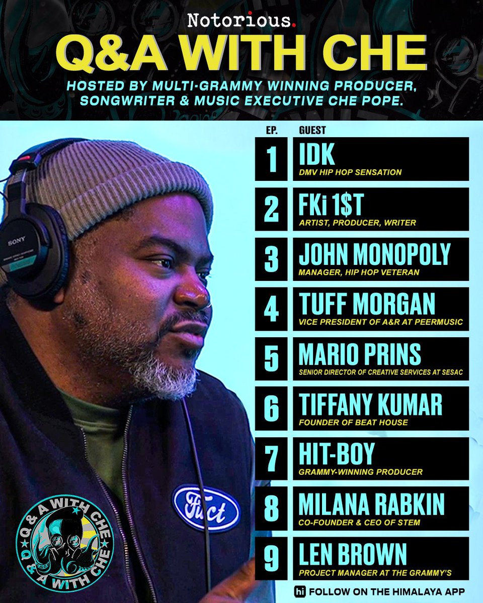 ChePope_Podcast's tweet photo. Looking for something to do while #SocialDistancing? Listen to Q&amp;A WITH CHE, the weekly podcast hosted by multi-Grammy winning producer, songwriter and music exec @ChePope1 
📺 Watch Full Episodes on @youtube https://t.co/i1YfLj1dcy
🎧 Stream on all #podcast platforms https://t.co/FiuiiQGy4k