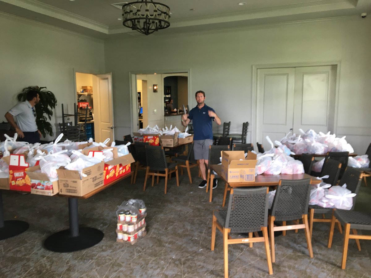 A Big Thanks! to @firstteenola for helping to pack @BlessinBackpack yesterday! Over 200 bags of food were given away to @ColumbiaParc families during this time of need! #partnershelpingpartners #zurichclassic #goodgolfersbetterpeople @Zurich_Classic @ZurichNA