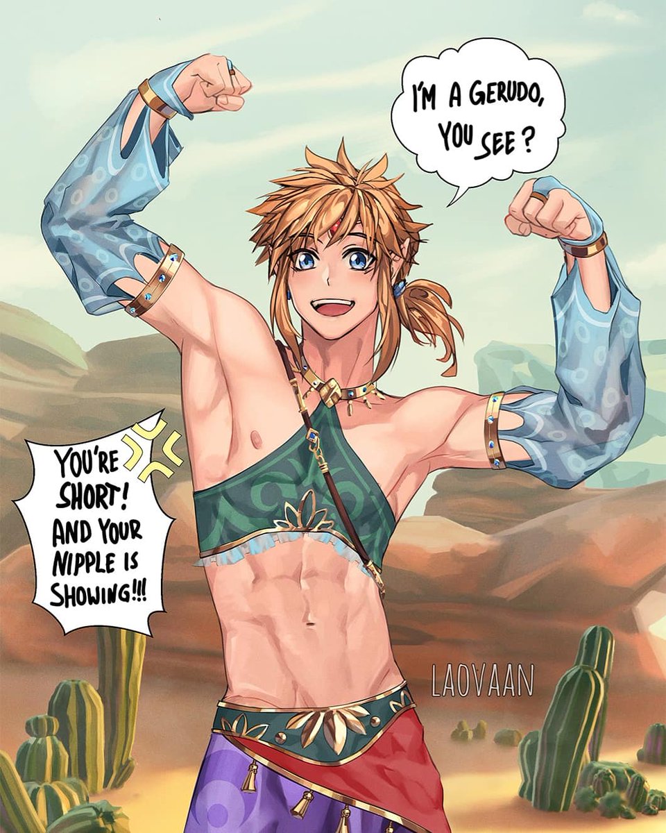 Poor boy... Link is trying way to hard to enter the village, he didn't even notice his shirt slipped. And the guard is not having it ha ha ? 