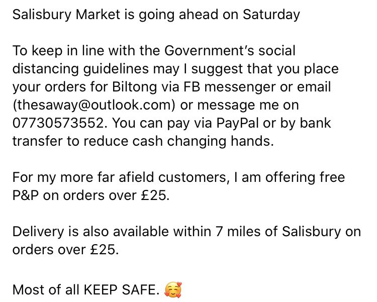 #SocialDistanacing #CoronaCrisis #biltong #salisbury #SmallBusiness #KeepSafeEveryone