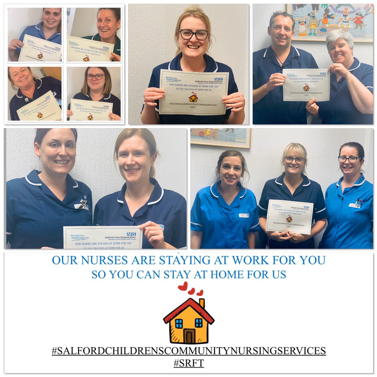 It is our privilege to work for the NHS, our nurses are staying at work for you, so you can stay at home. We couldn’t do it without all the other amazing professionals who are providing care and support to your loved ones and families #showussomelove #nhssuperstars #oneteam ❤️🏨