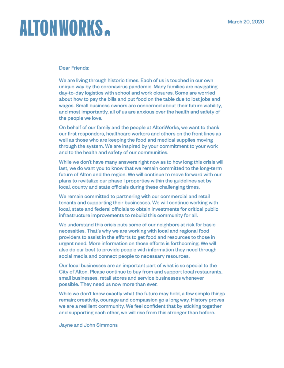 Alton_Works's tweet photo. A message to the community from Jayne and John Simmons. https://t.co/BlgxgcuEAM